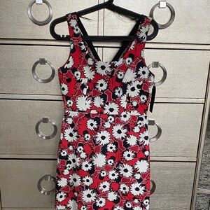 Zara Red and Black Floral Midi Dress